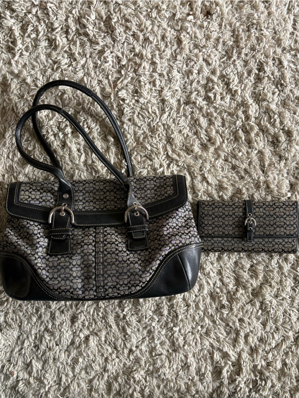 Coach Black Leather Coach Creed Patch with White Stitching
